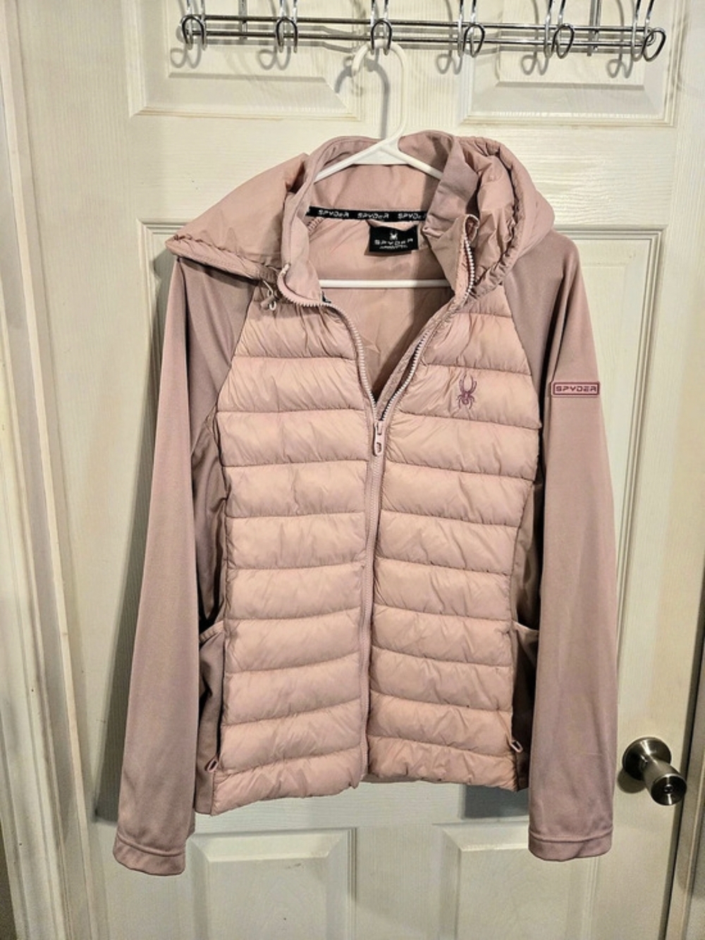 Spyder Women's Pink Hooded Puffer Jacket Size XL